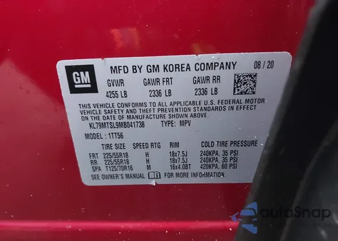 2021 Chevrolet Trailblazer Fwd Rs z USA, uszkodzony, nr VIN KL79MTSL9MB041738